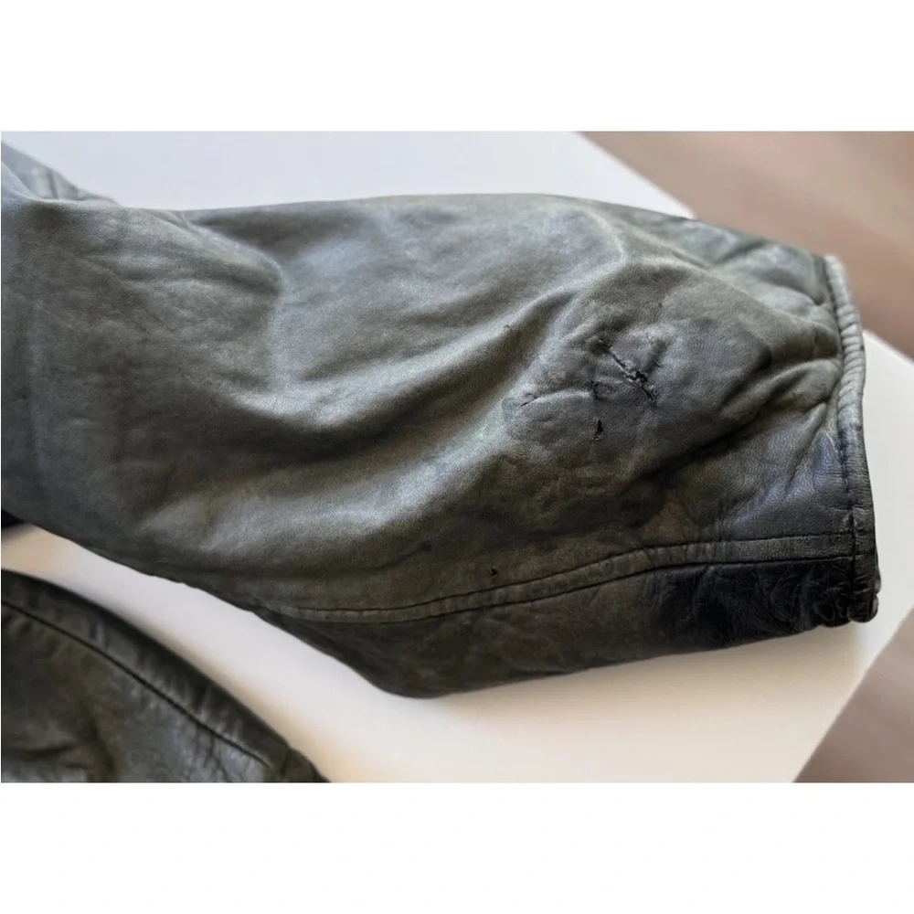 vintage 90s Y2K Wilsons olive green distressed bomber leather jacket * Flaws - Picture 14 of 16